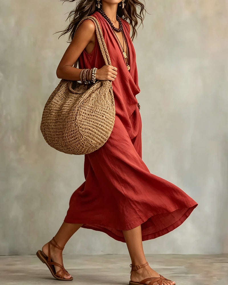 Kleid Ärmellos V-Ausschnitt Mode