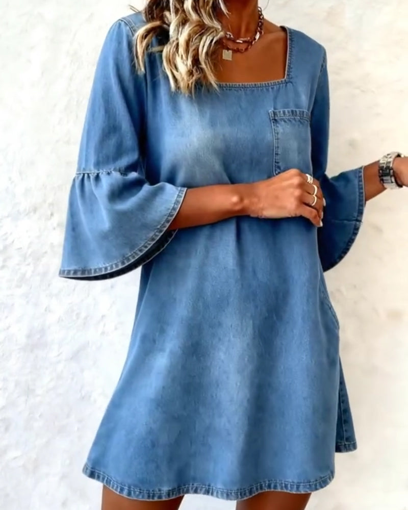 Kleid Quadratischer Ausschnitt Ausgestellt 3/4-Arm