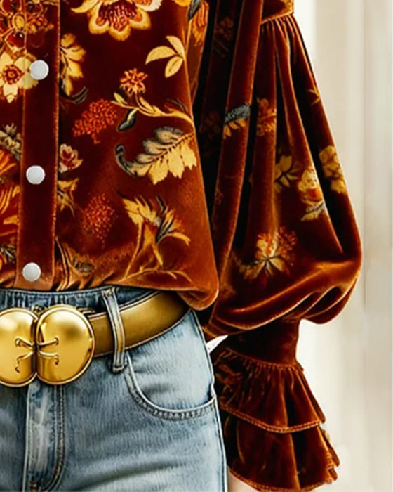 Bedrucktes Hemd mit Laternenärmeln