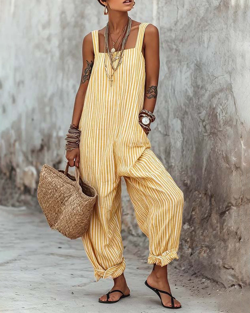 Jumpsuit Breiter Träger Gestreifte Overalls