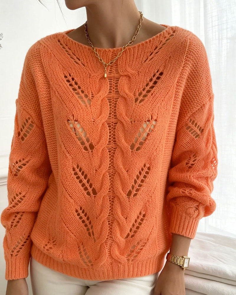 Pullover Rundhals Drop Schulter Ausschnitt Uni Gestrickt