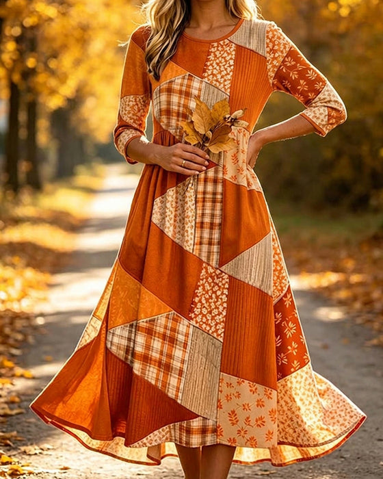 Kleid Patchwork Karo Blumig