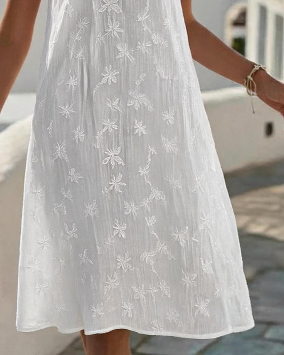 Kleid V-Ausschnitt Ärmellos Spitze Patchwork Stickerei