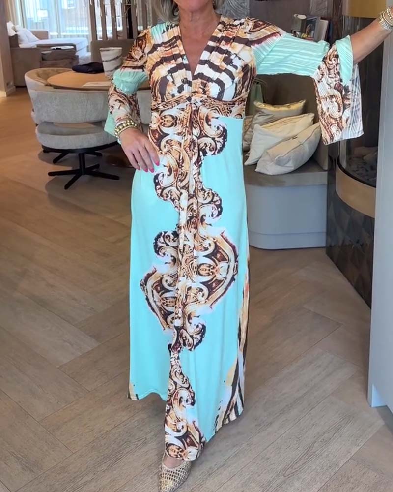 Kleid V-Ausschnitt bedruckt bequem casual