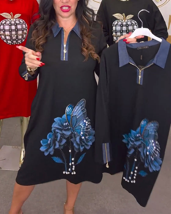 Kleid mit bestickten Blumen und Hot-Fix-Strasssteinen