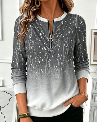 Sweatshirt Rundhals Reißverschluss Ombre