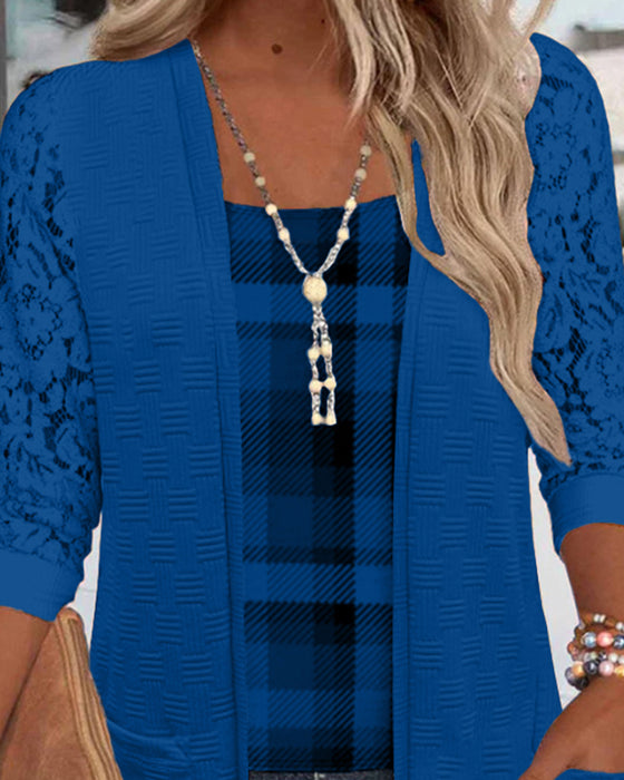 Top mit faux Zwei-Teile-Karo-Design