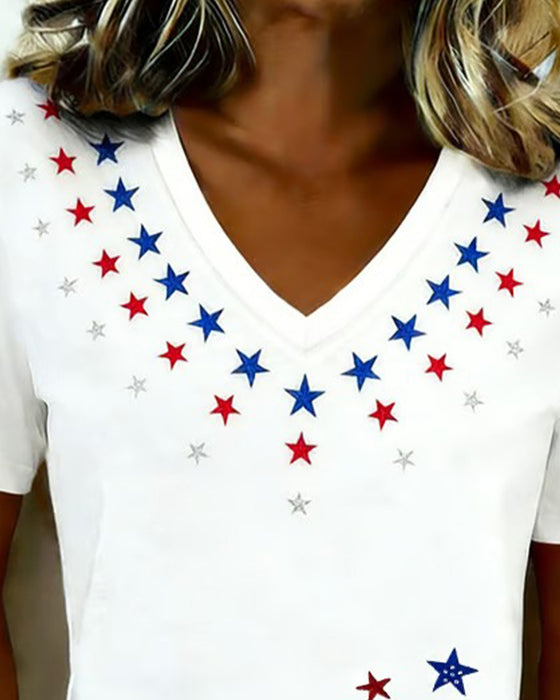 T-Shirt V-Ausschnitt Bedruckt Lässig