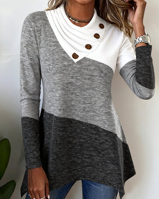 Modisches Top mit Kontrastfarbe und Patchwork-Details