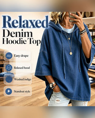 Hoodie Mit Kapuze Kordelzug Ellenbogenlang Ärmel Denim