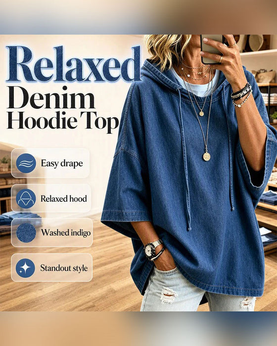 Hoodie Mit Kapuze Kordelzug Ellenbogenlang Ärmel Denim