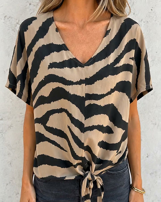 T-Shirt Elegant Zebra V-Ausschnitt
