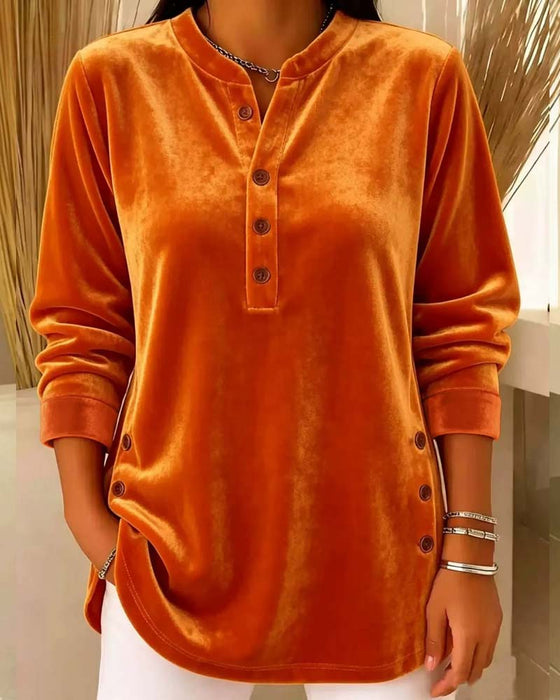 Bluse Lässig Langarm Henley