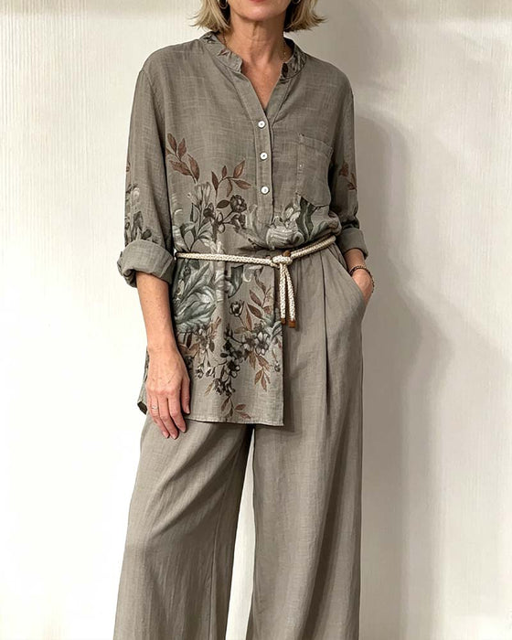 Set Aquarell Blumenprint Weites Bein Hose