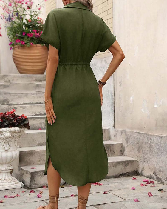 Kleid Revers Tailliert Hemd