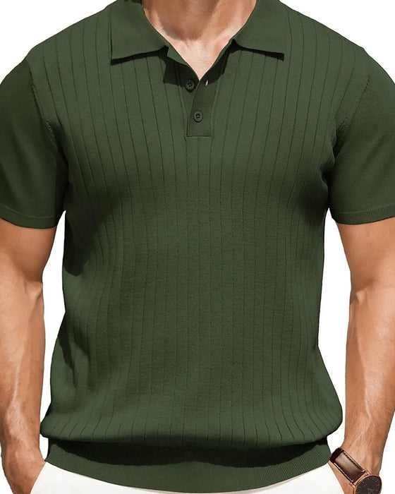 T-Shirt Gerippt Gestrickt Polo Kragen