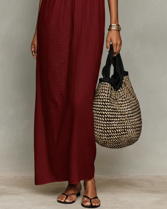 Kleid Kontrastfarbe Gerade Maxi
