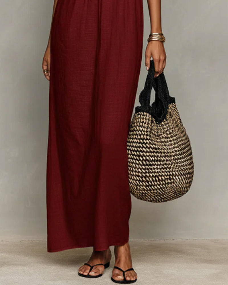 Kleid Kontrastfarbe Gerade Maxi