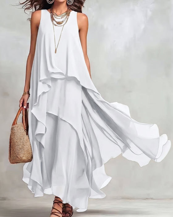 Kleid Rundhals Ärmellos Unregelmäßig