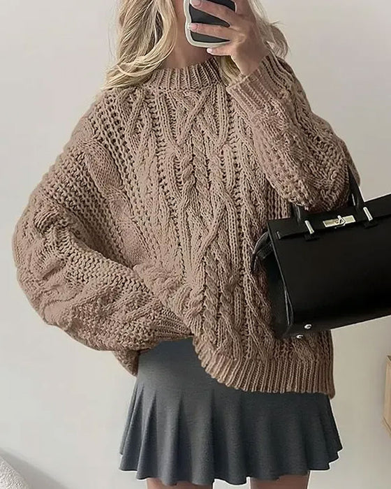 Pullover Locker Zopfgestrickt Rundhals