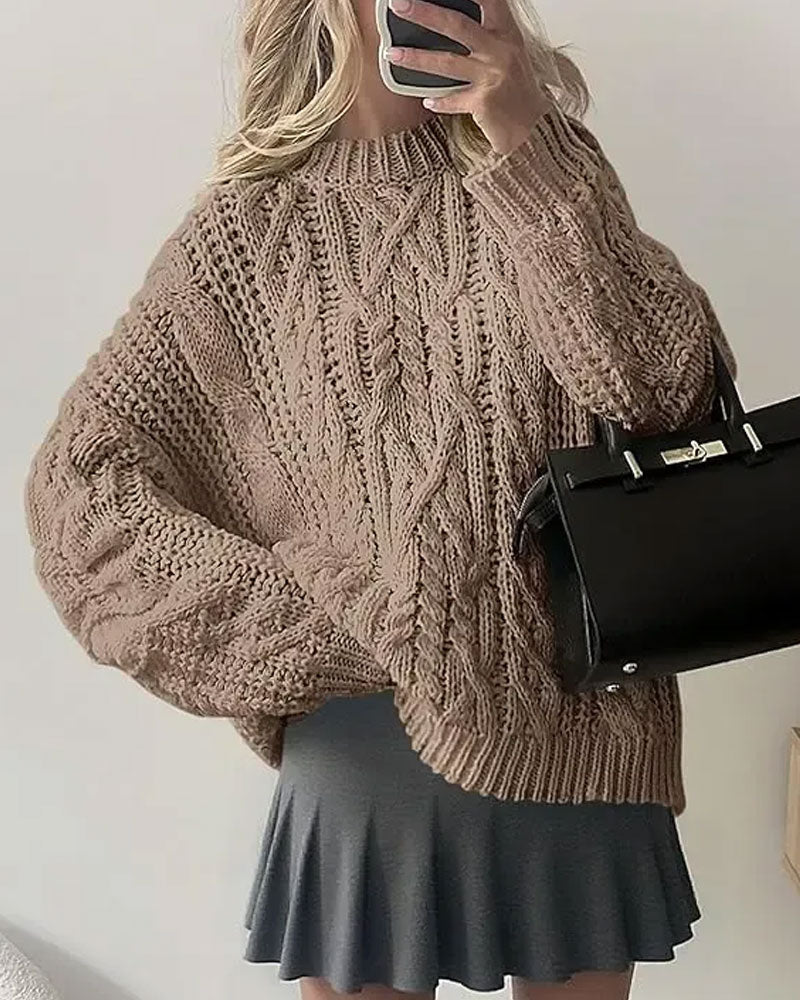 Pullover Locker Zopfgestrickt Rundhals