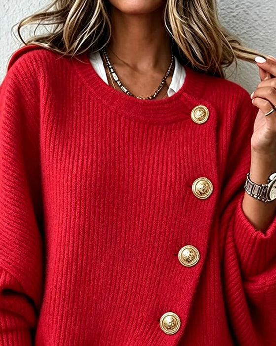 Strickjacke Rundhals Knopf Unregelmäßig