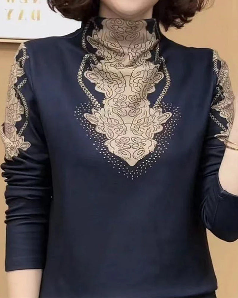 Top Elegant Gedruckt Figurbetont Damen Stehkragen