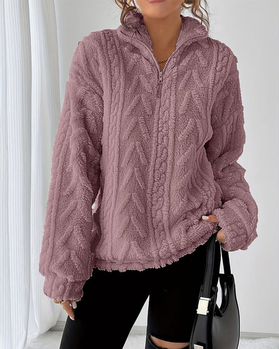 Sweatshirt Doppelseitig Fleece Halber Reißverschluss