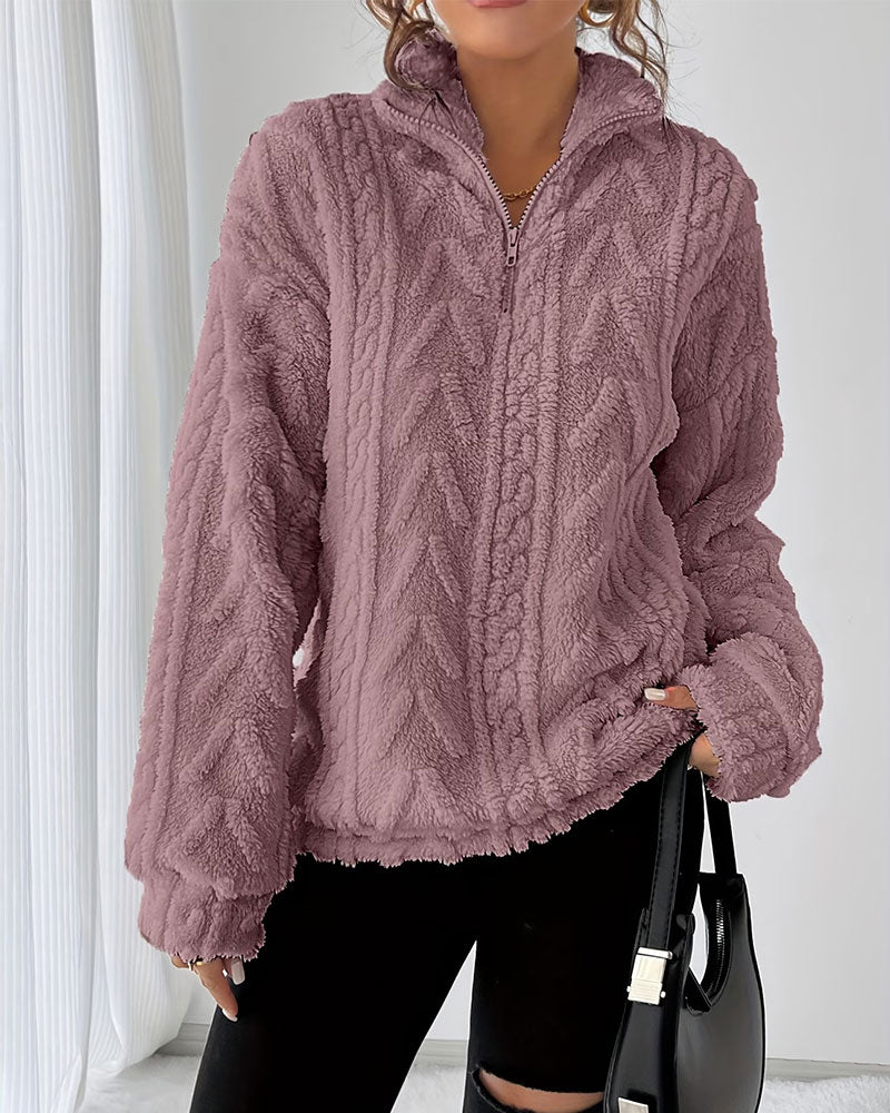Sweatshirt Doppelseitig Fleece Halber Reißverschluss