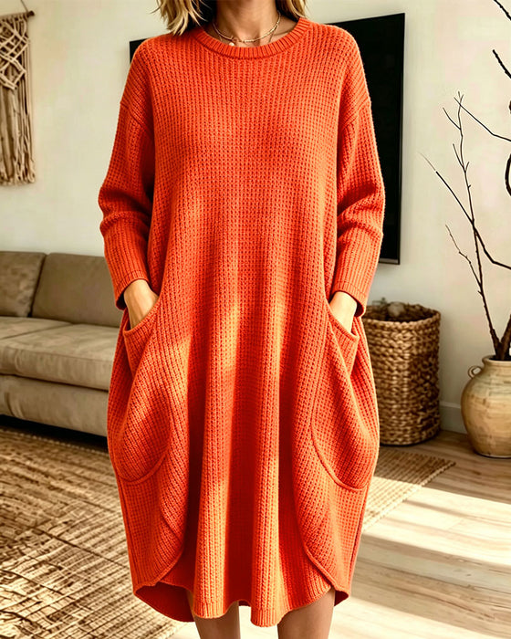 Sweater Dress Stilvoll Langarm Tasche