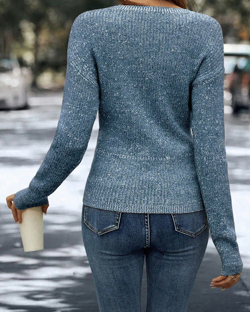 Pullover eleganter V-Ausschnitt gerafft