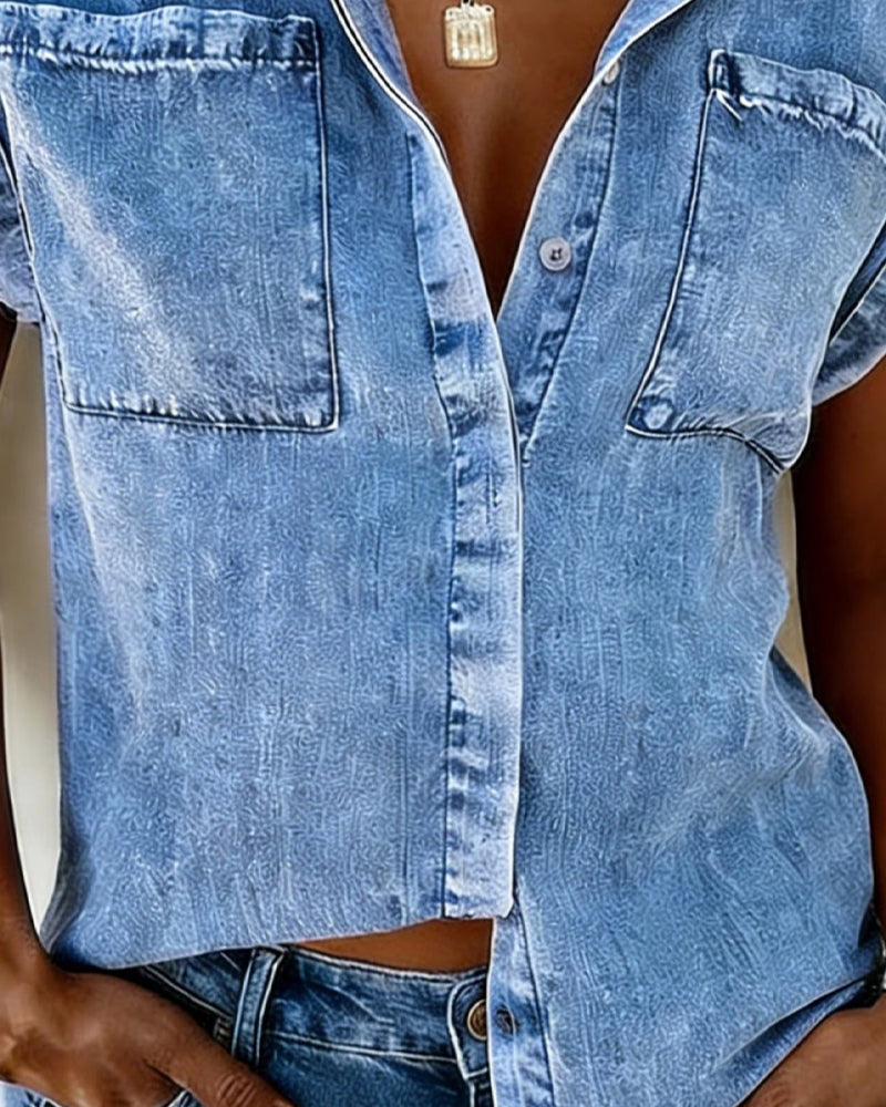 Hemd Denim Tasche Revers