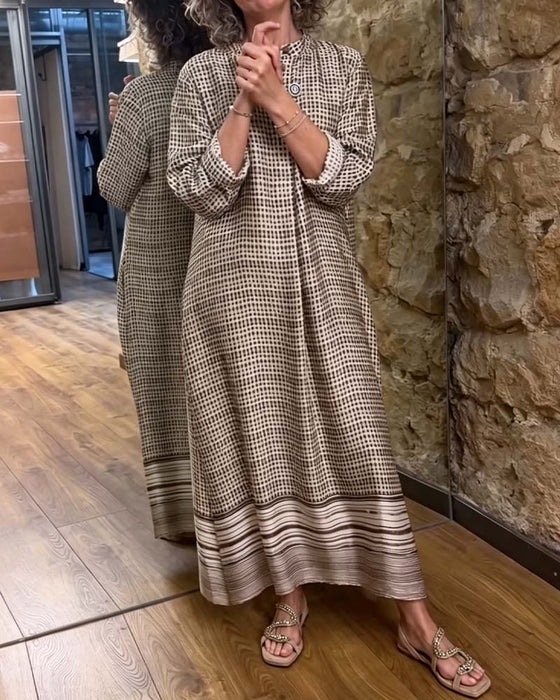 Kleid Knopf Karo Tasche Schlitz