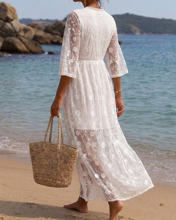 Kleid V-Ausschnitt Hohe Taille
