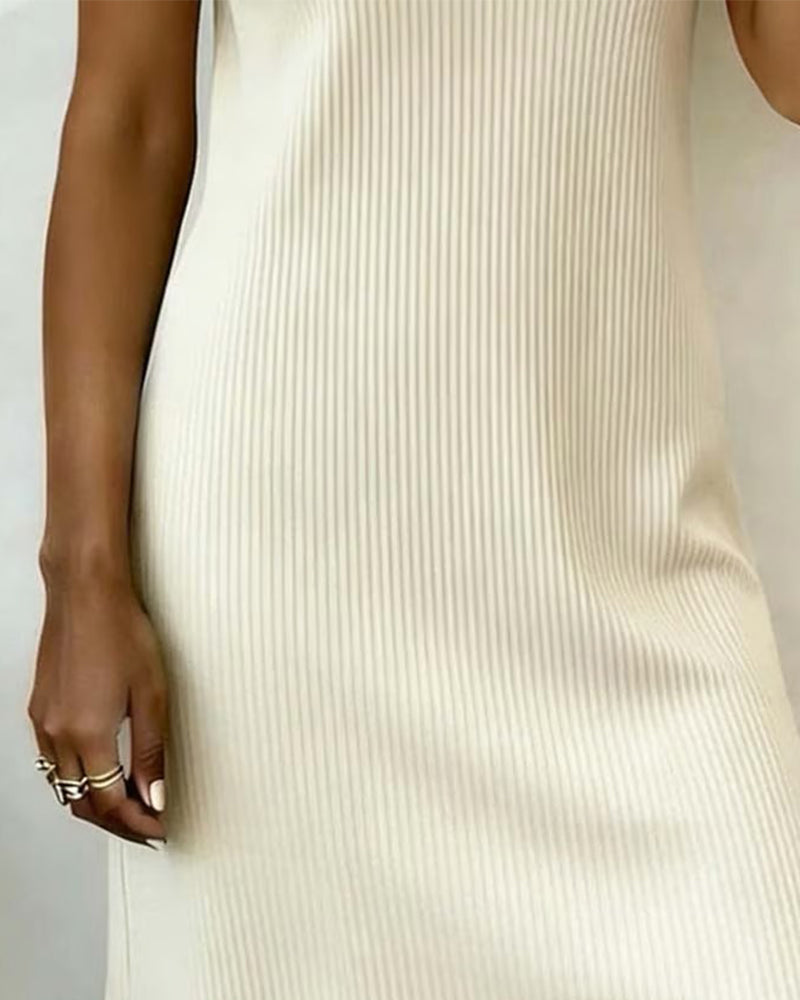 Kleid stilvoll Rundhalsausschnitt geknöpft gerade