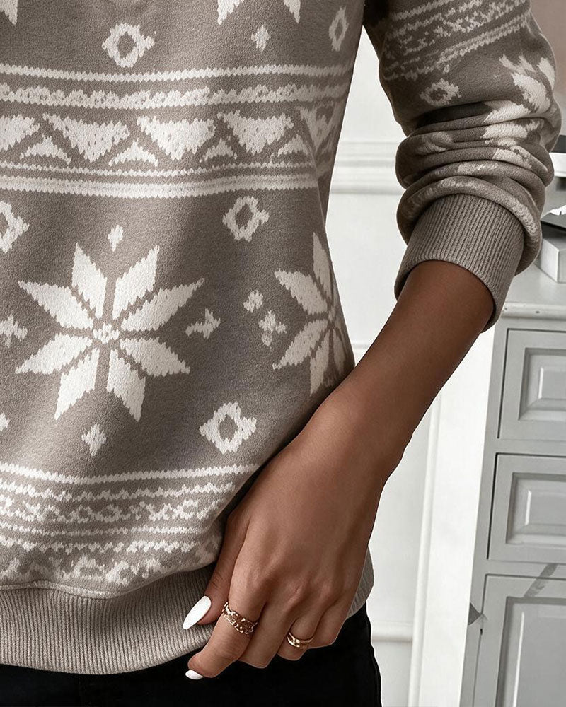 Sweatshirt Druck Halber Reißverschluss Stehkragen