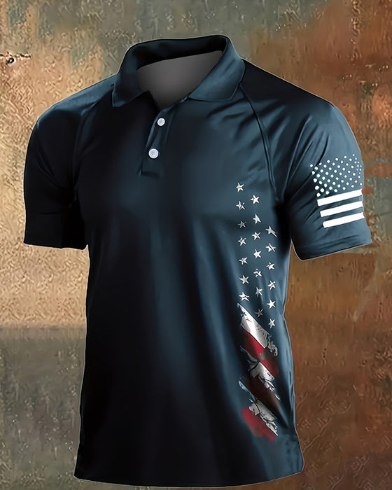 T-Shirt Kragen Sterne Und Streifen Kurzarm