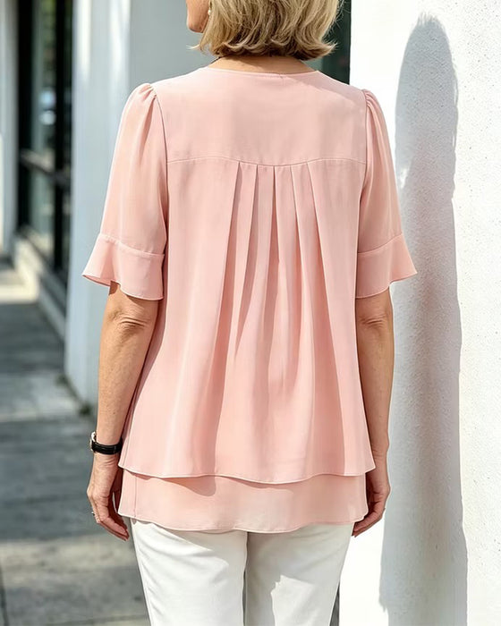 Bluse Rundhals Gerafft Rüsche