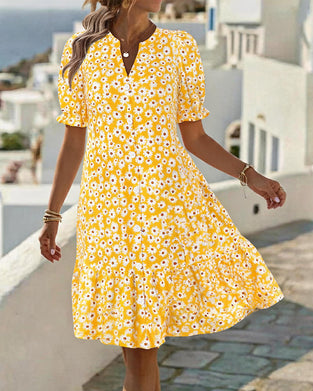 Kleid V-Ausschnitt Blasenärmel Daisy
