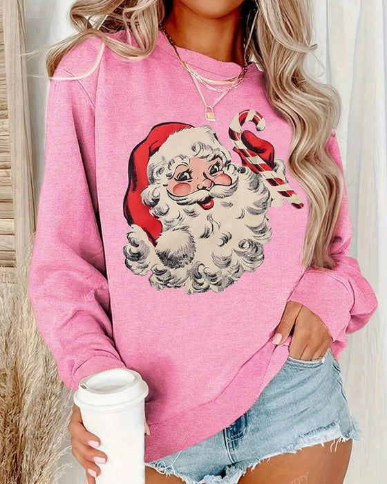 Locker Geschnittener Weihnachtsprint-Pullover