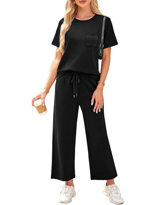 Set Einfarbig Kurzarm Und Lange Hose