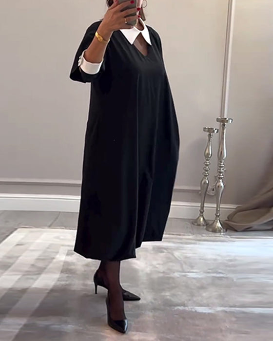 Lässiges, lockeres kleid mit farbblock und reverstasche