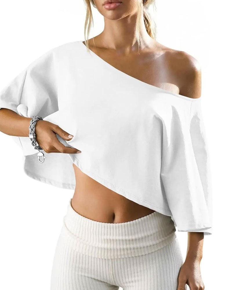 T-Shirt Ein-Schulter Cropped Cold Shoulder