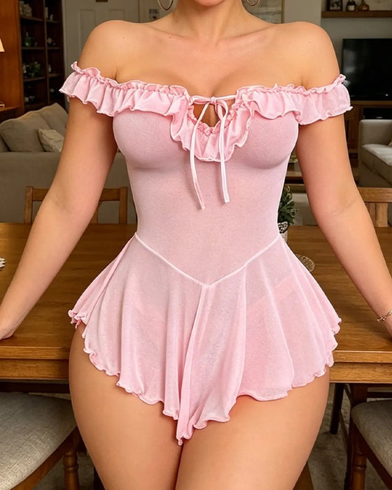 Lingerie Mit Off Shoulder Rüschen Schnürung Mesh