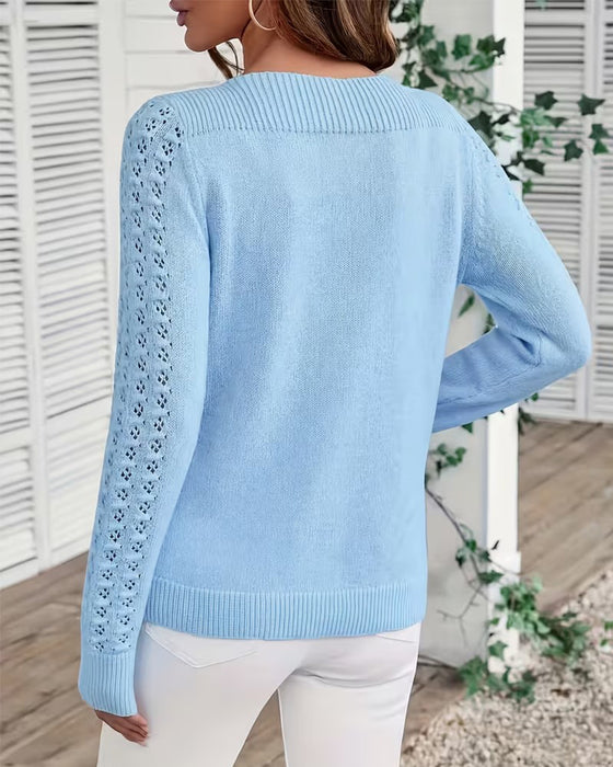 Pullover Bootsausschnitt Hohl Aus Langarm Gestrickt