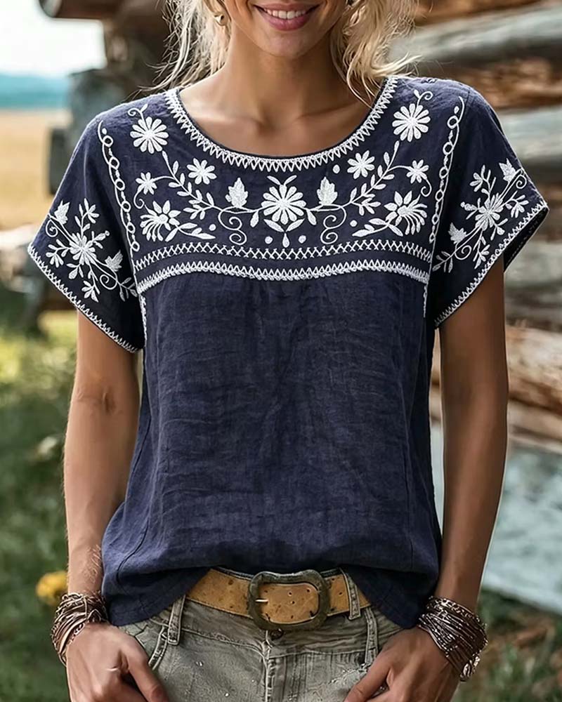 Bluse Daisy Vine Rundhals Locker Lässig