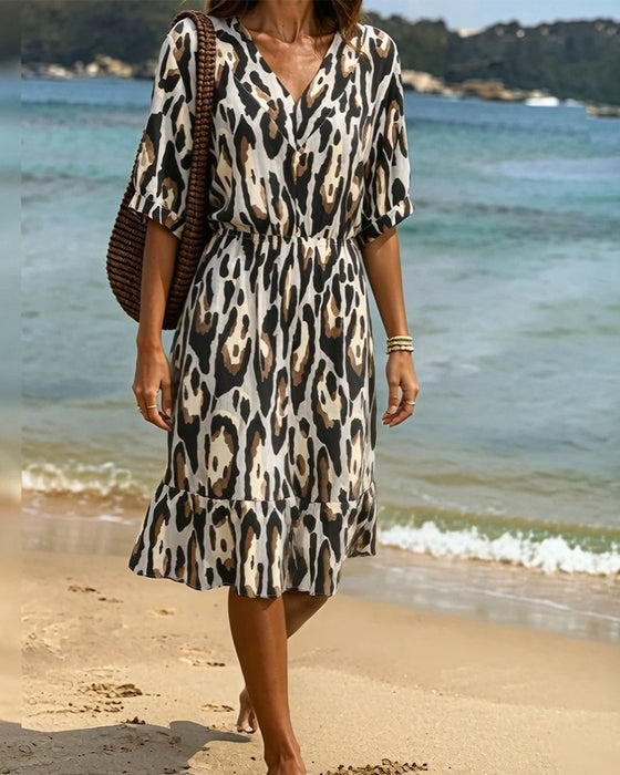 Lässiges A-Linien-Kleid Mit Leopardenmuster