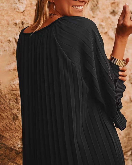 V-Ausschnitt Kleid Mit Rüschen Und Dreiviertelärmeln