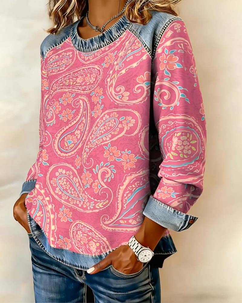 Stilvolles Sweatshirt mit Color-Blocking und Rundhalsausschnitt