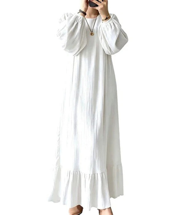 Kleid Rundhals Puffärmel Rüsche
